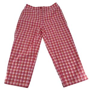 Liz Claiborne Womens Size 4 Gingham Cropped Pants Red White Casual Capri